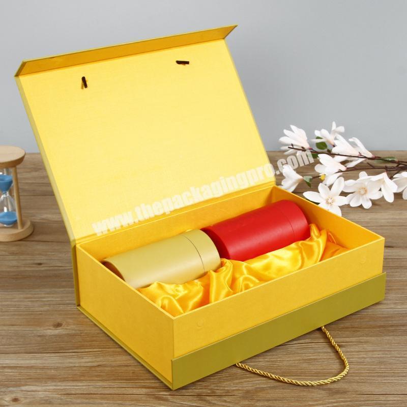Wholesale Printed Logo Yellow  Eco Friendly Tea Box Packaging Gift Box with Wrist Rope
