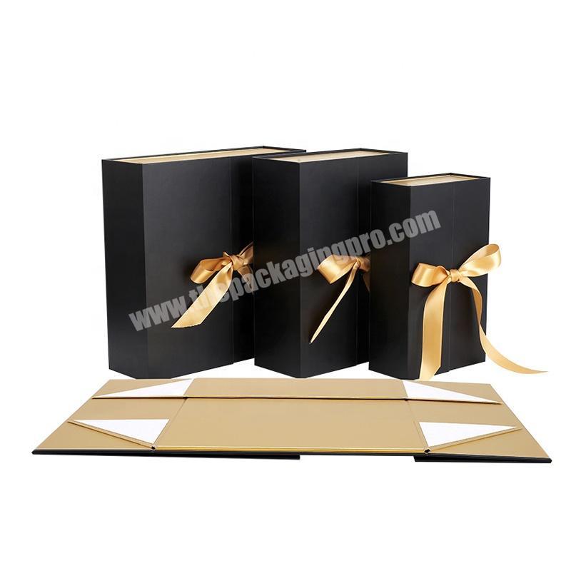 Retail Custom Luxury Black Gold Holographic Big Cosmetics Dress Packaging Boxes With Magnetic Lid