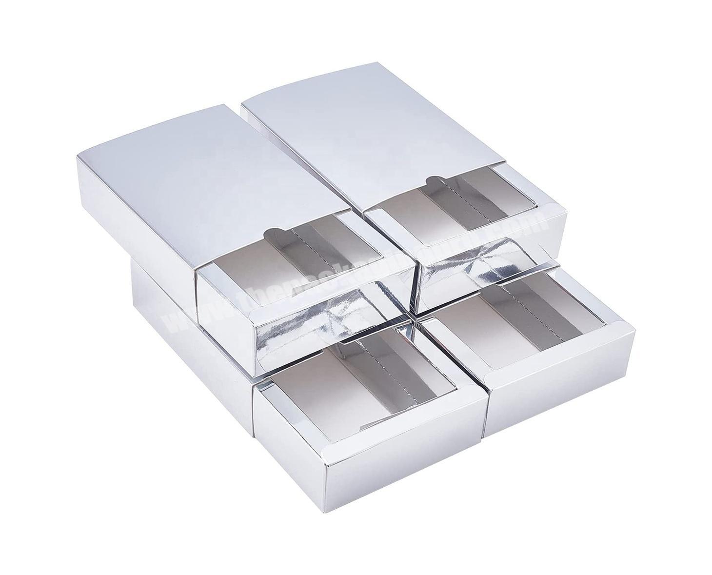 Silver Glossy Drawer Kraft Paper Box Rectangle Foldable Favour Boxes Mirrored Drawer Paper Box for Gift Wrapping Candy Wedding
