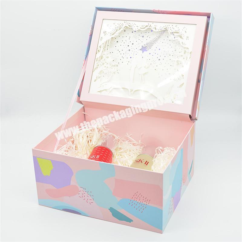 Wholesale Blue Pink Custom Logo Printed Luxury Paper Gift Box Packaging with 3D Couple Card Paper Insert