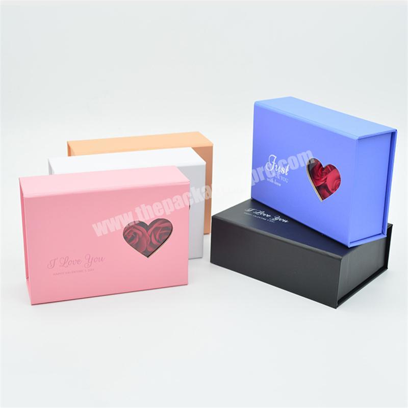 Wholesale Magnetic Heart Shaped Transparent Window Flower Gift Boxes White Jewelry Packaging Earring Box