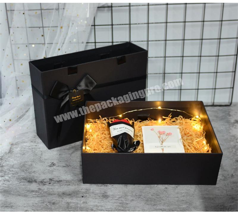 Wholesale custom LOGO black gift box luxury drawer gift paper packaging boxes with ribbon bow