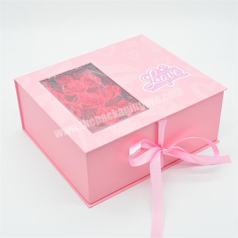 Wholesale Custom Logo Pink Clear Pvc Flower Gift Box Packaging with Window