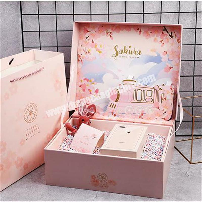 Custom Printed Pink Large Cardboard Box Girly Kid Gift Boxes Packaging with Portable Paper Bag
