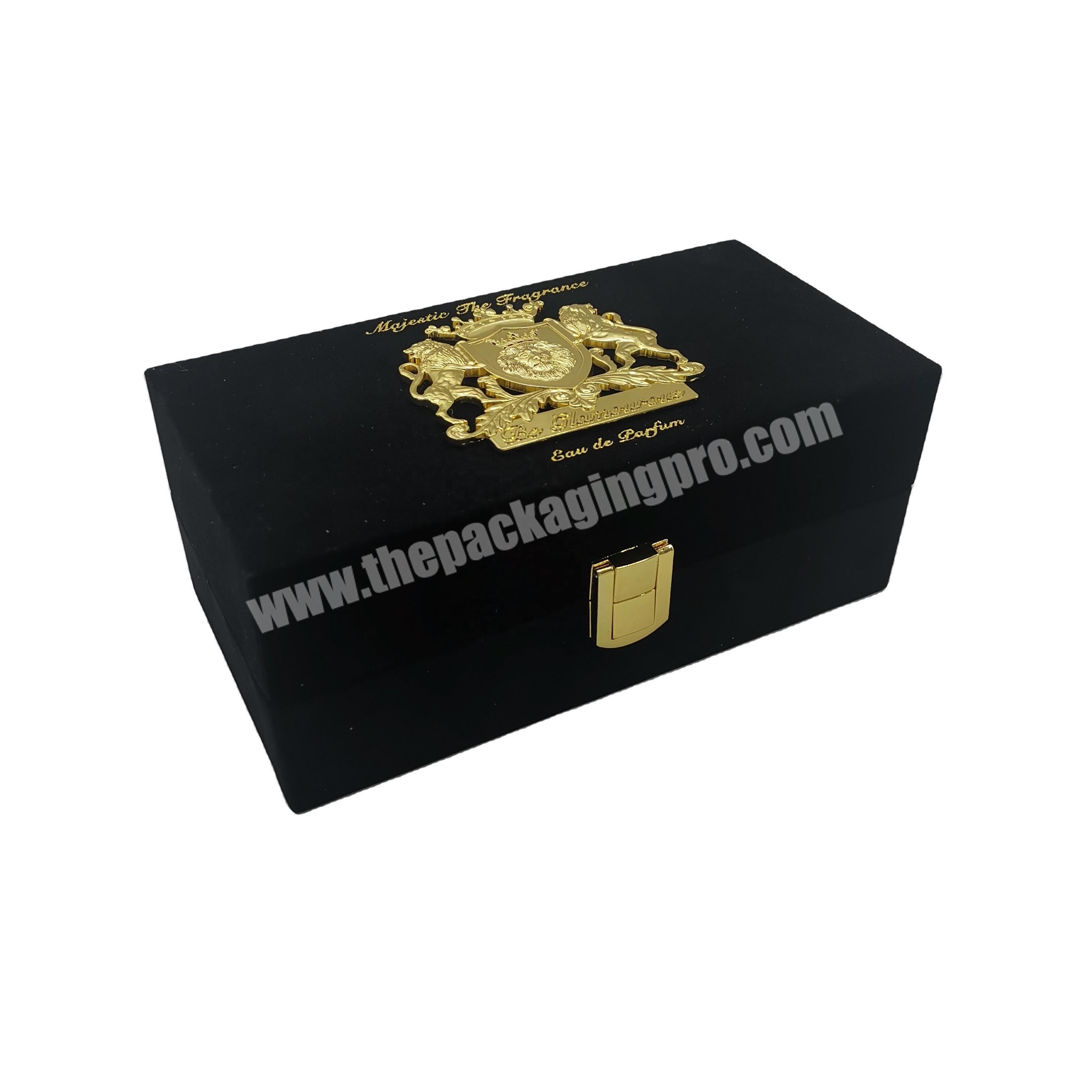 black velvet perfume box packaging for cosmetics bottle package with satin cushion