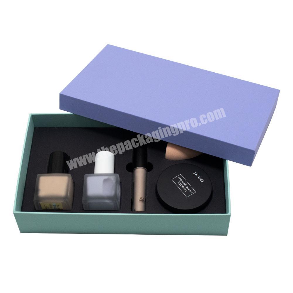 high quality custom cosmetic product package make up powder puff and nail polish package rigid cardboard gift box