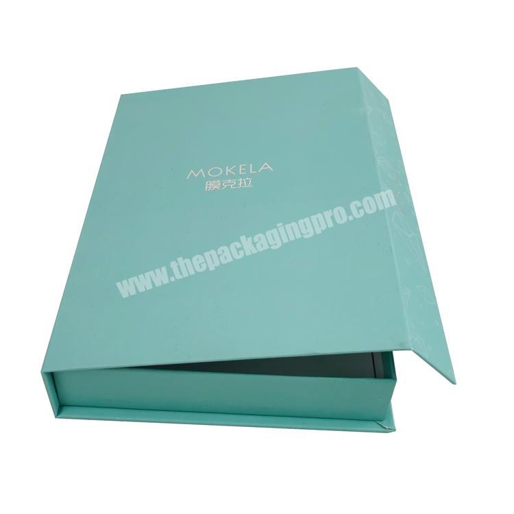 High quality hot stamping  skincare box spot blue printing book shape magnetic box with custom printed logo