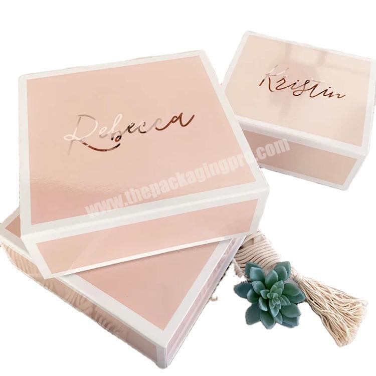 Hot sale custom pink box with your own logo minimalist design paper box with magnet biodegradable folding wedding box for gift