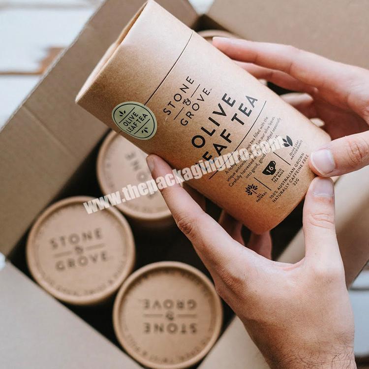 Hot-selling brown kraft round paper packaging luxury cylinder gift tube tea box custom logo
