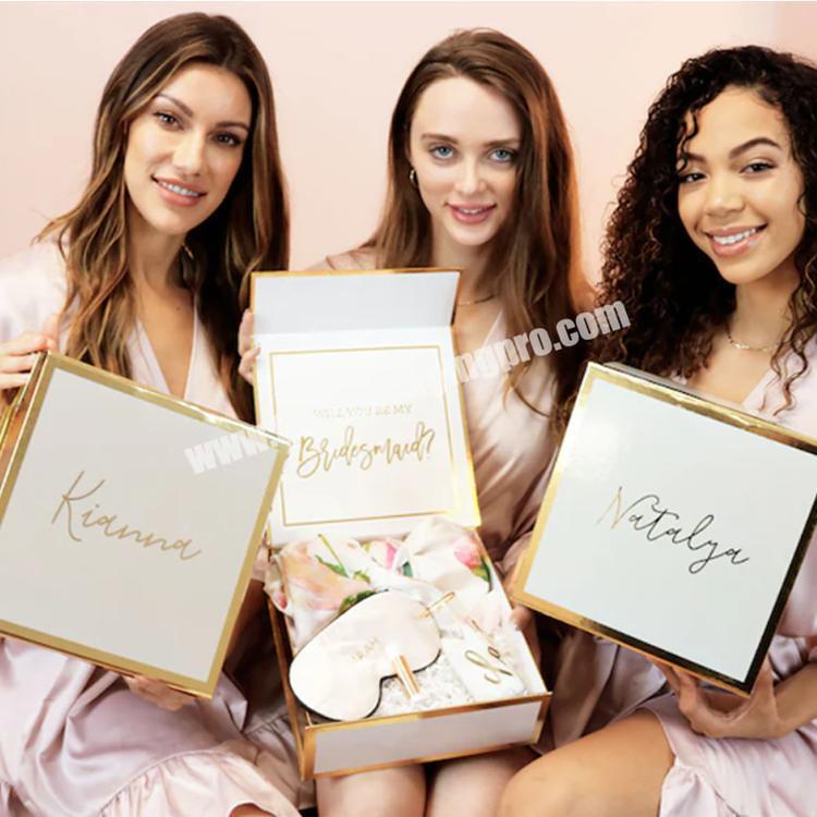 Maid of Honor Box Luxury Custom Gift Box Personalized Bridesmaid Box with Gold Foiled Text