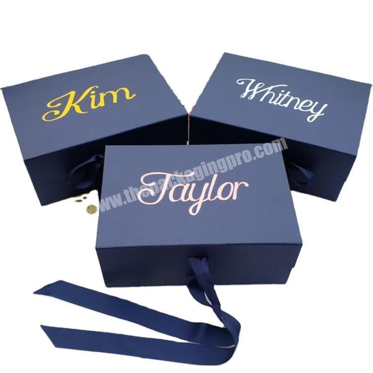 Wholesale custom design paper box with ribbon luxury wedding gift box eco-friendly foldable packaging rigid box for gift