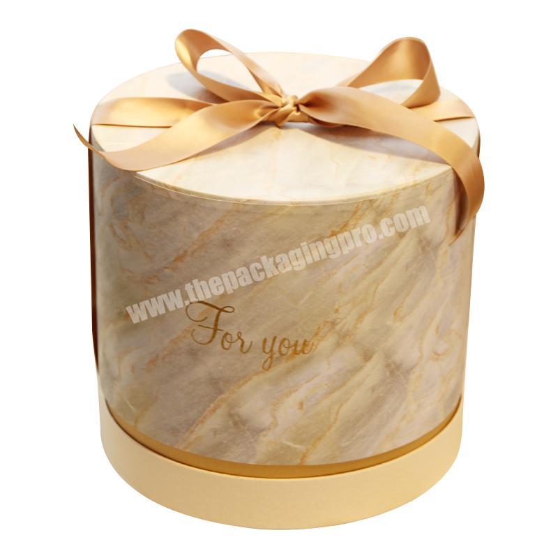 wholesale custom logo luxury round candy chocolate paper gift box paper tube with ribbon for wedding
