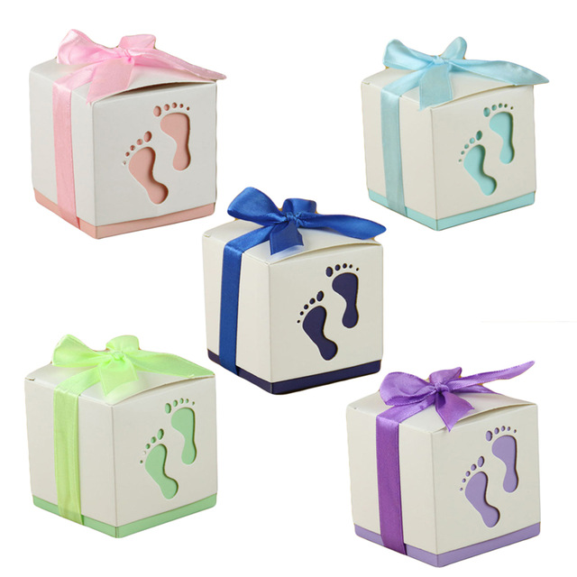 20Pcs/set Candy Box Baby Footprint Laser Cut Out Baby Shower Favors Gift Paper Boxes Kids Birthday Party Supplies