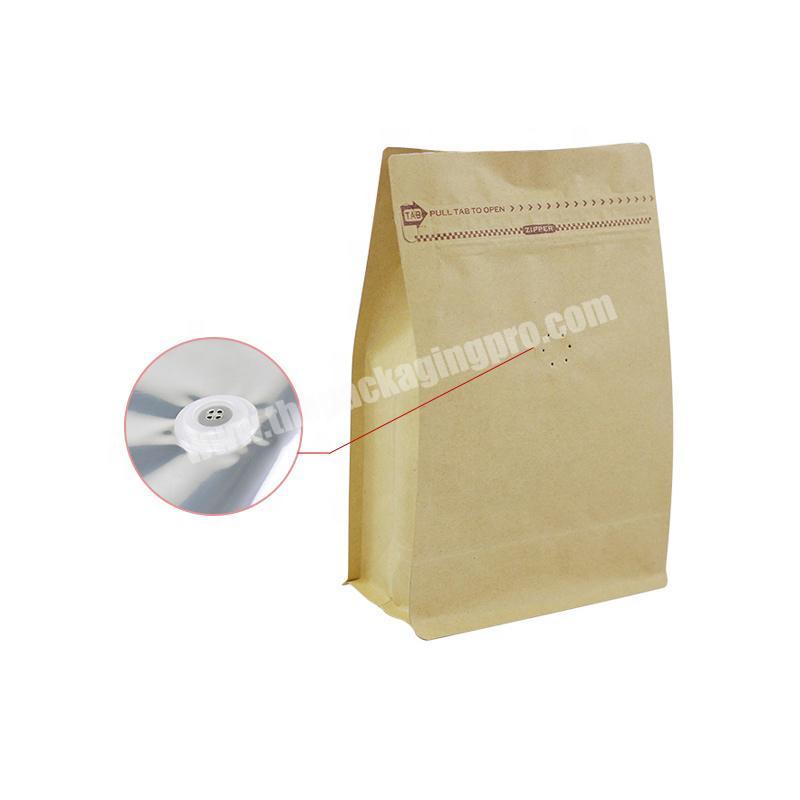 250G 8OZ 12Ib Zip Lock Brown Kraft Paper Eight Side Sealing Gusseted Pouch Biodegradable Coffee Bags with Valve
