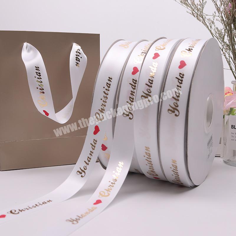 25mm Custom Gold Foil Printed Ribbon Gift Polyester Satin Ribbon With Logo