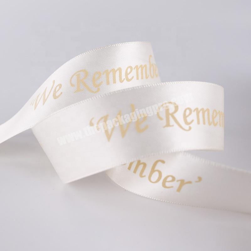 2cm White 100% Polyester Satin Ribbon With Logo Printed Custom Gift Packing Ribbon