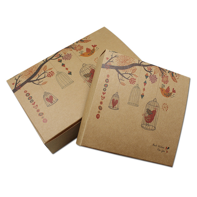 30Pcs/Lot Brown Flower/Birds Printed Kraft Paper Packing Box Party Favors Candy Gifts Craft Cardboard Boxes Jewelry Storage Box