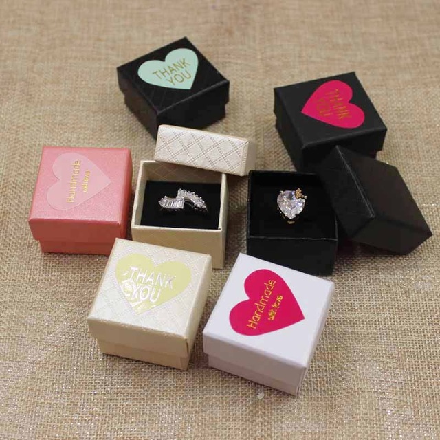 30pcs per lot 4*4*3cm Fashion High Quality Paper Ring Boxes gift box with sticker label decoration jewerly box for ring