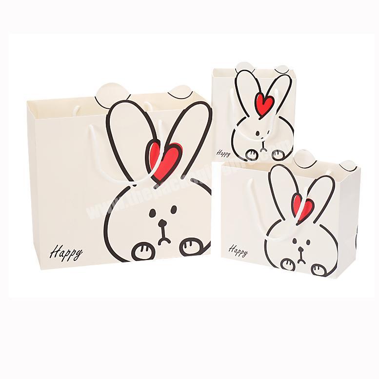 30x27x12cm Rabbit Printed White Craft Kraft Paper Toy Packaging Gift Bag with Handle