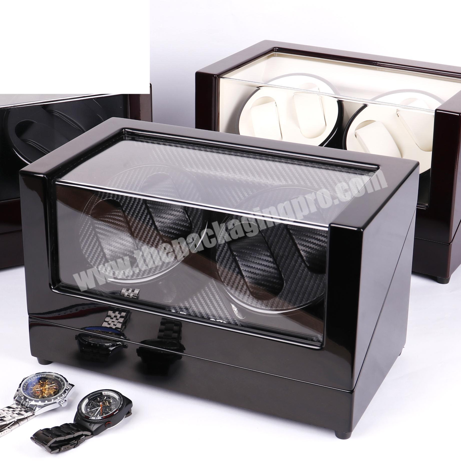 4+0 Handmade luxury leather automatic rotating motor winder watch box custom Logo high end quality watch packaging box
