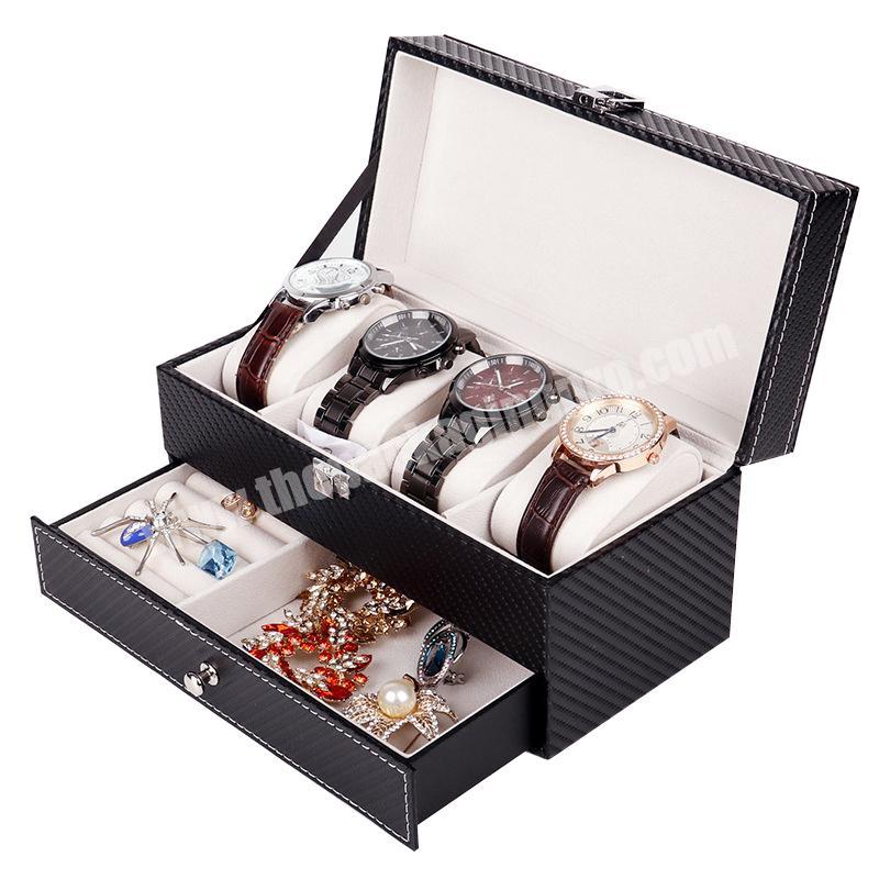 4 Slots Double-deck Oem custom high end pu leather black white watch storage display box ladies watch packaging gift box