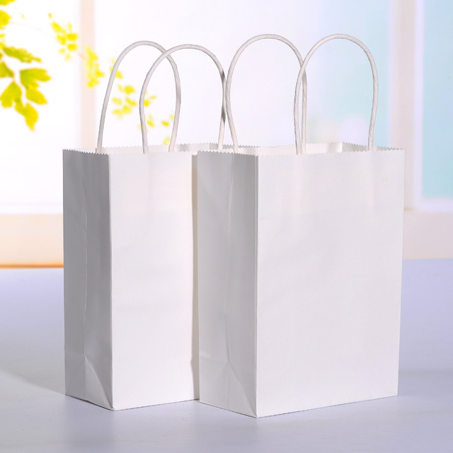 40pcs/lot White kraft paper bag with handle Wedding Party Favor Paper Gift Bags 21*15*8cm