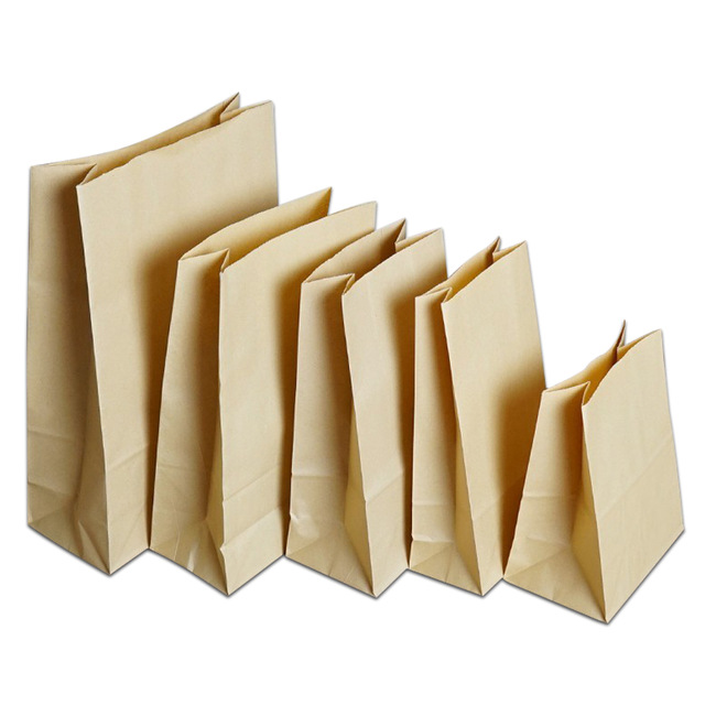 50 Pcs Brown Kraft Paper Bread Bag Food Sandwich Cookies Candy Flat Bottom Party Favor Supply Bag 7 Size