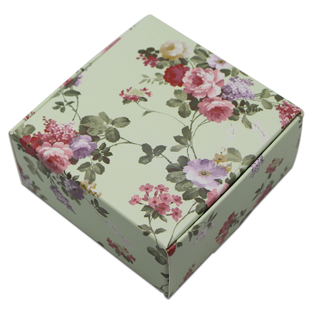 50pcs/lot Small Square Cardboard Gift Boxes Packaging Floral Print Paperboard Paper Folding Carton Jewelry Soap Craft 3 Style