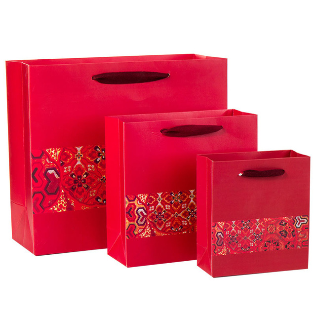 5PCS Chinese wind pattern Gift paper bag packaging shopping twill wedding birthday gift bag 14*15*7cm 20*20*8cm 30*27*12cm