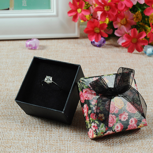 5x5cm Jewelry Box Flower Floral Earrings Ring Gift Boxes Paper Packaging Jewelery Display Christmas Qrganizer Case Bowknot 12pcs