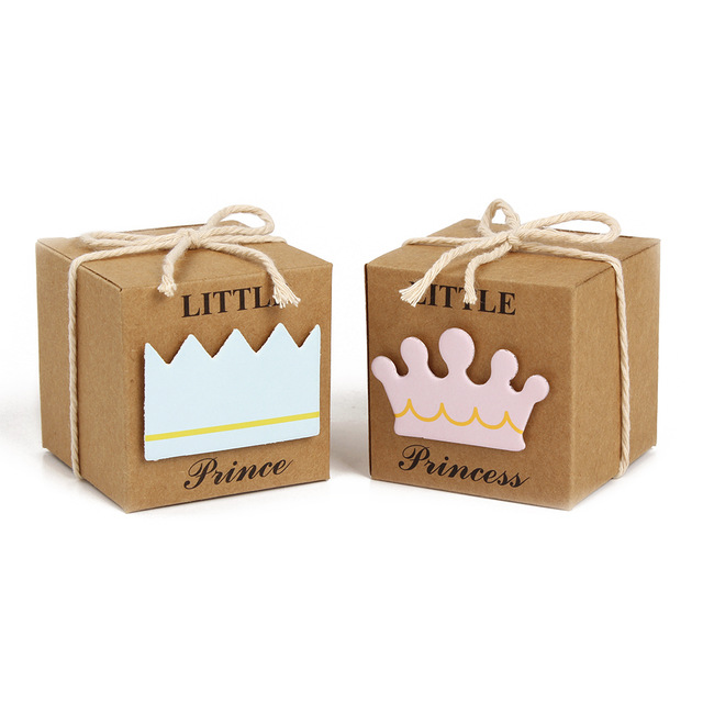 5*5*5cm Prince Princess Kraft Paper Box,Baby Shower Boxes Birthday Party Favors Candy Boxes For Party Favors And Gifts 12pcs