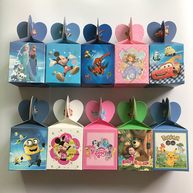 6pcs Elsa and Anna Mickey Candy Box Kids Birthday Party Decoration Wedding Favors Paper Gift Boxes Baby Shower Supplies
