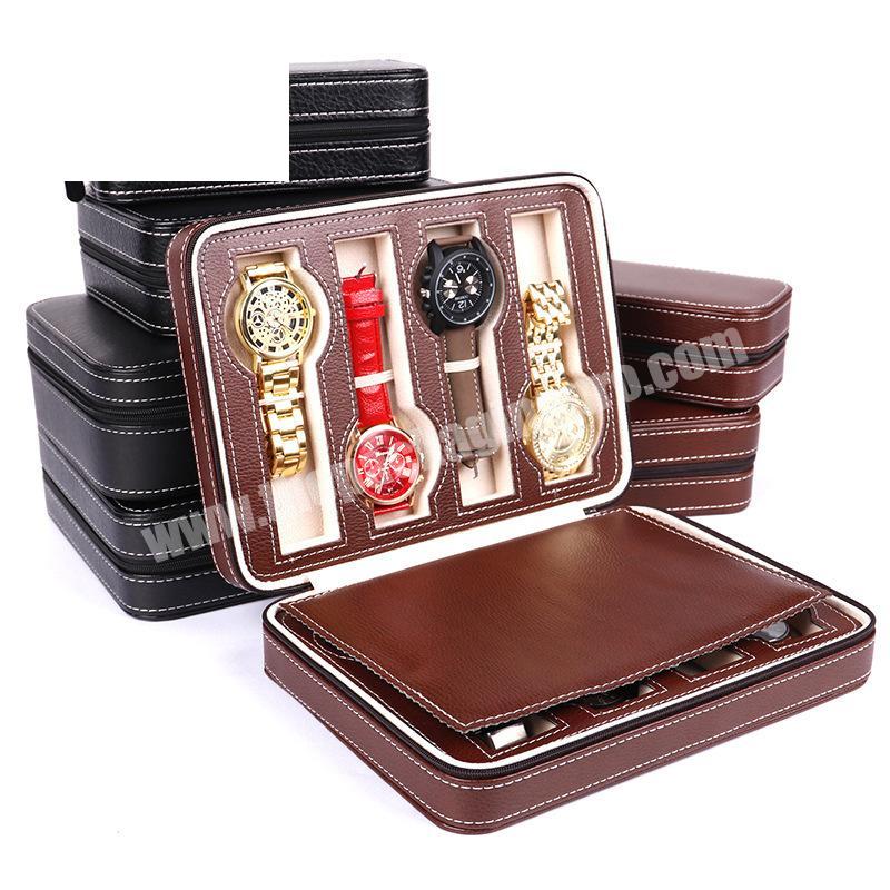 8 Slots  custom black luxury pu leather watch storage display bag