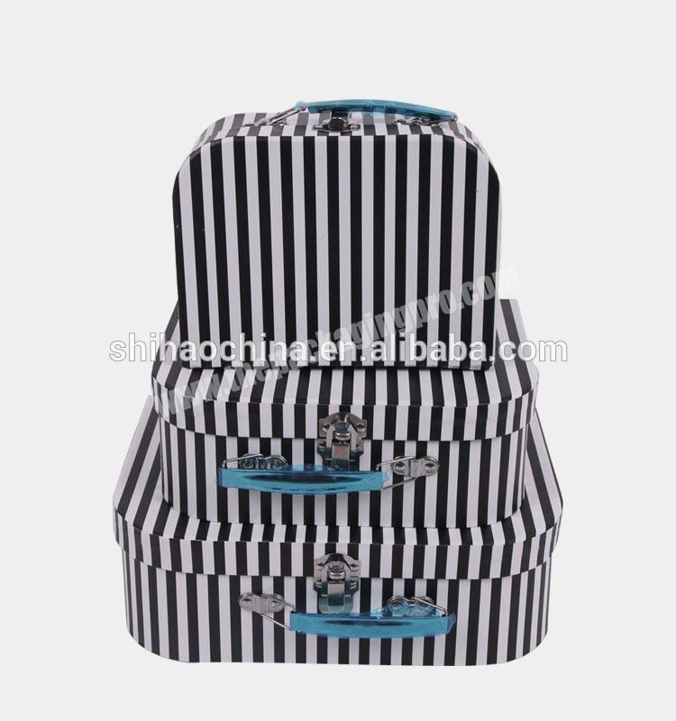 8024# shihao sweet black&white stripe suitcase gift box recyclable hardboard paper gift box packing box