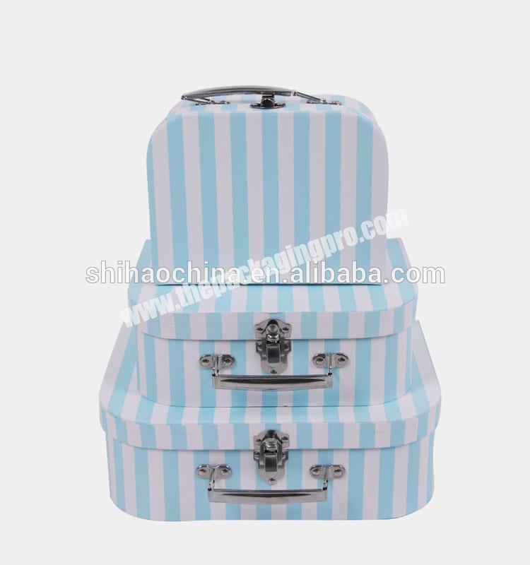 8024# shihao sweet lovely stripe suitcase gift box recyclable hardboard paper gift box packing box