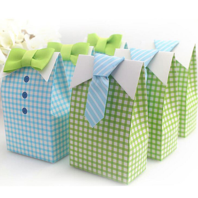 AVEBIEN Tie Paper Candy Box My Little Man Blue Bow First Communion Baby Shower Candy Box Wedding Decoration Favor gift Bag 20pcs