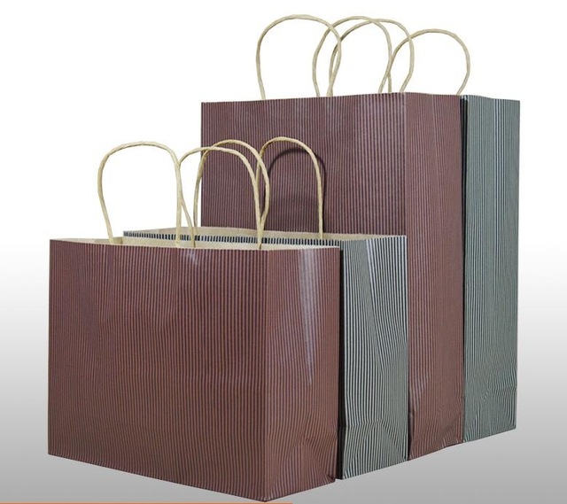 Alice, Wholesale! Packaging bags, 20pcs/lot Striped kraft paper bag with logo,Custom Clothing packing gift bags