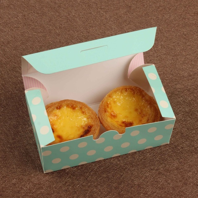 Blue polka Dot 2pcs egg tart cake packaging paper boxes with windows cupcake box cookie packaging box two