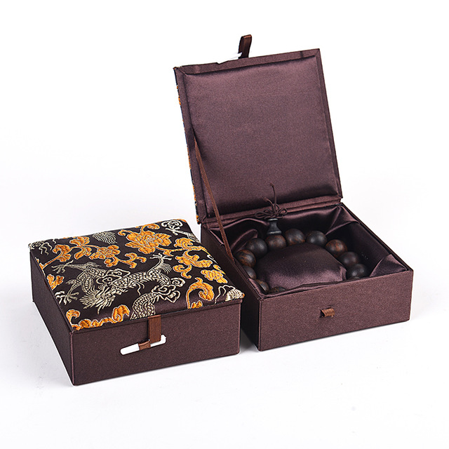 Chinese Dragon Pattern Damask Case for Bracelet Jewelry Box Cotton Filled Bangle Packaging Boxes Decorative Favor Boxes