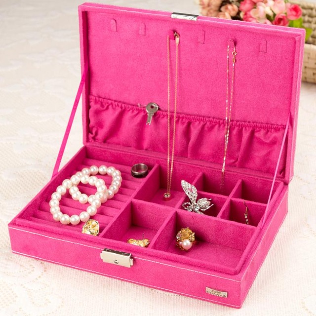 European 1 layer jewelry box with flannelette square type jewel storage case 5 colors option