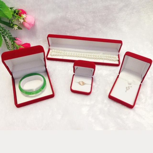 Fashion Jewelry Box to Ring Pearl Necklace Box Wedding Ring Casket Pendant Holder Red Velvet 4pcs in one Free shipping
