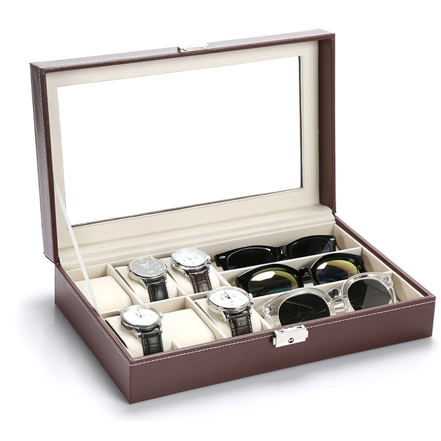 Fashion Jewelry Display Stand Sun Glasses Box Earrings Storage Box Leather Watch Display Case Jewelry Storage Organizer