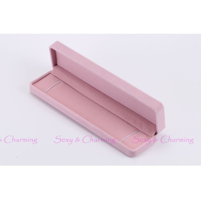Fashion Lovely Pink Luxury Flannelette Wedding Long Gift Box for Jewelry Hand Chain Storage Display Packaging Boxes Case No.5
