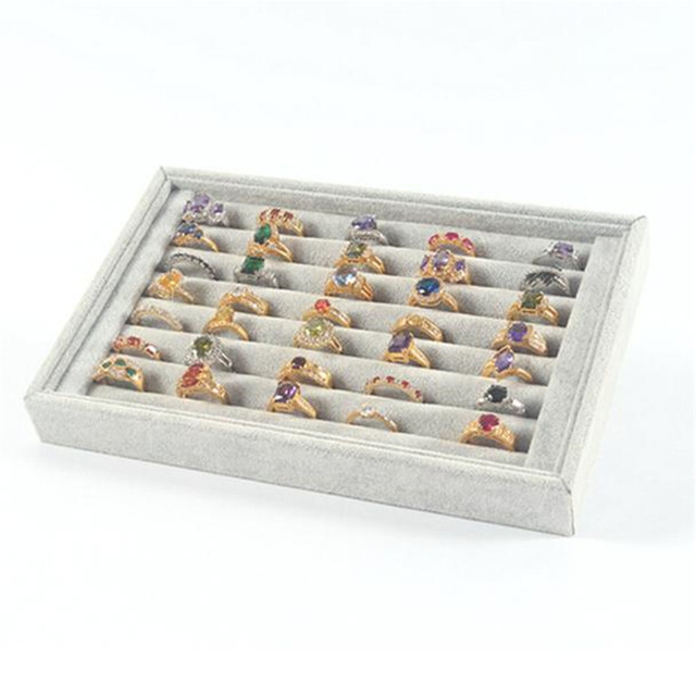 Gray color Jewelry Boxes Elegant Rings Display Tray Velvet About 50 Slot Case Box Jewelry Storage Box Gifts May3017