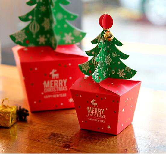 Merry Christmas Tree Gift Box Cake Paper Boxes Christmas Apple Box 100pcs/lot Free shipping