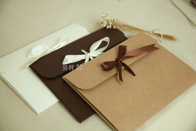 Natural pkraft aper gift Envelope for wedding Christmas party Invitation greeting card Silk scarf box envelope bags ribbon box