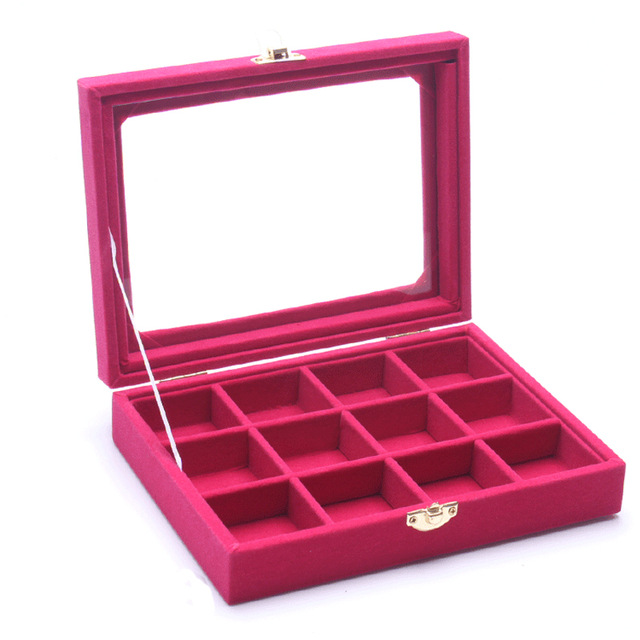 New 12 Grids Small Bracelet Gray Jewelry Box with Glass Cover Pendant Receive a Case Necklace Box Lock Set Jewelry Display Tray