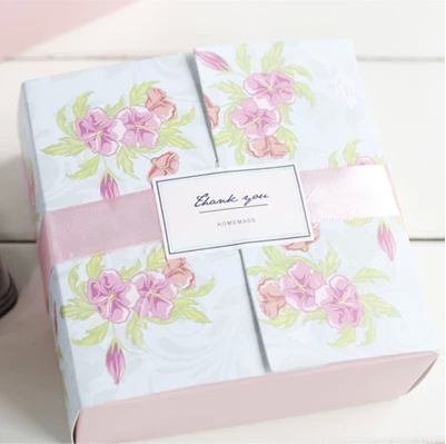 New 12*12*5cm Pink Flower Cake Paper Box Christmas Birthday Party Wedding Cookie Chocolate Baking Gift Packing Disposable Boxes