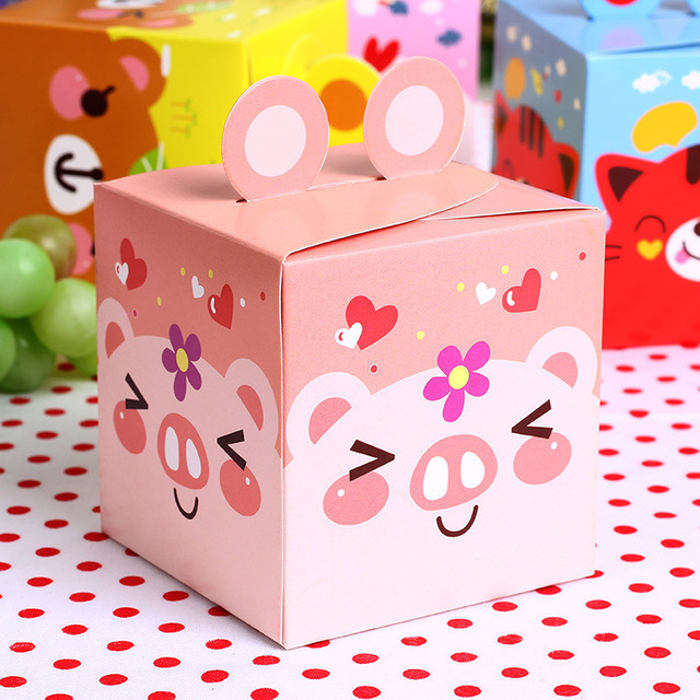 New Arrival 8.3*8.3*8.5cm Piggy Food Paper Box Children Birthday Baby Shower Gift Cookie Snack Macaron Wedding Candy Packaging