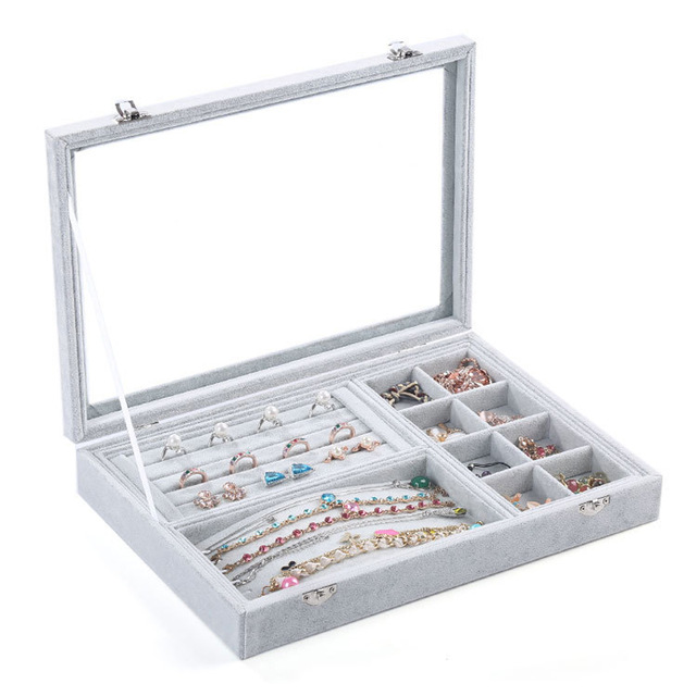 Portable Jewelry Box Jewelry Display Organizer Storage Gray Color Box Display Holder Case Jewelry Bead Storage Box